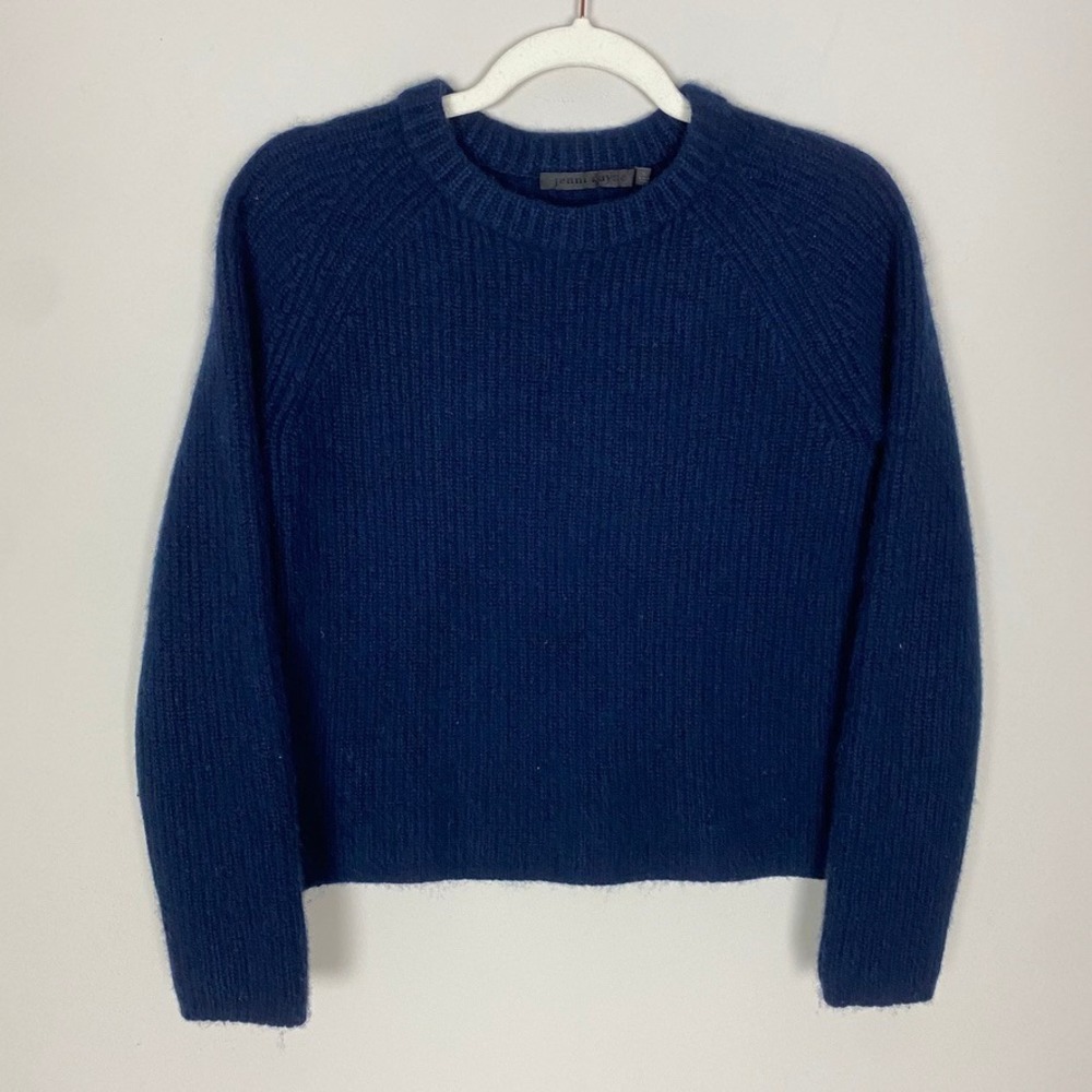 Jenni Kayne 100% Cashmere Fisherman Ribbed Crewneck Sweater Navy Blue Small - Picture 2 of 8